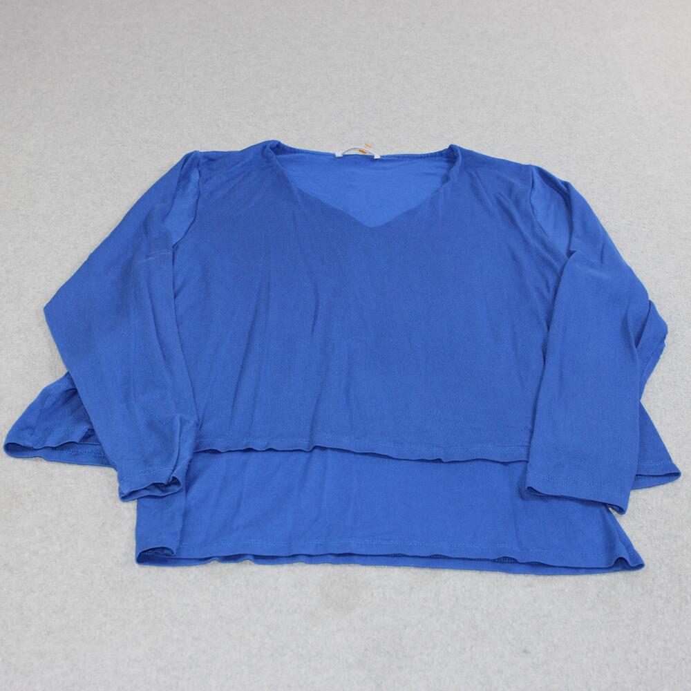 Kettlewell Shirt Women Large Blue V Neck Long Sleeve Jersey Basic Tee Stretchy